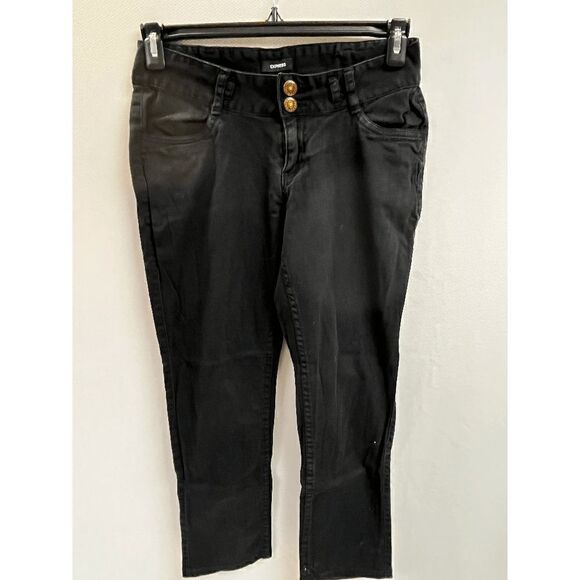 Express Womens Mid waist Straight Leg Relaxed Fit Jeans Black - Picture 1 of 3